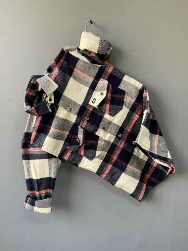checked shirtin black and white colors
